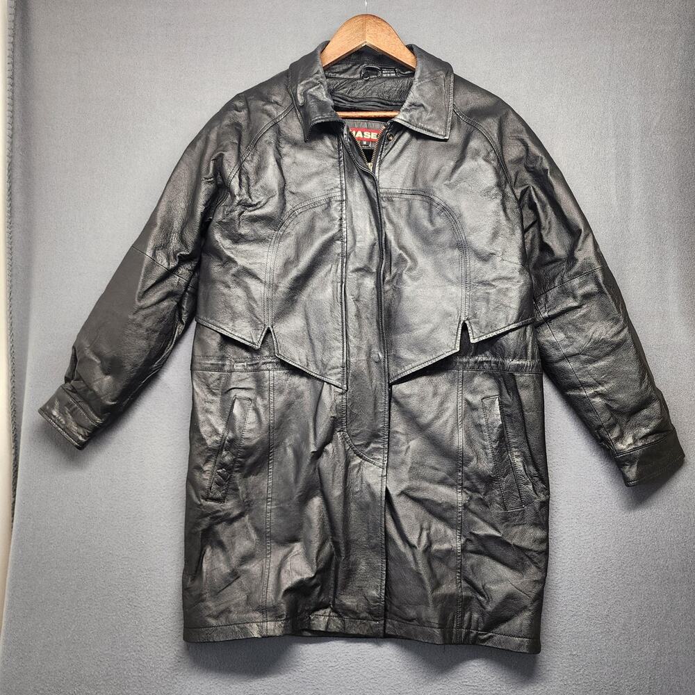 Phase 2 Leather Coat Mens Medium Black Zip Front Removable Faux Fur Liner